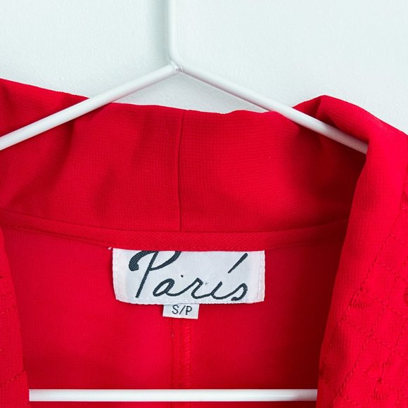 Vintage Paris Red Silky Open Blouse Sheer Plunging Neckline Embroidered Collar S - Picture 9 of 10